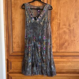 Johnny Was Charcoal Dress with Vibrant Embroidery